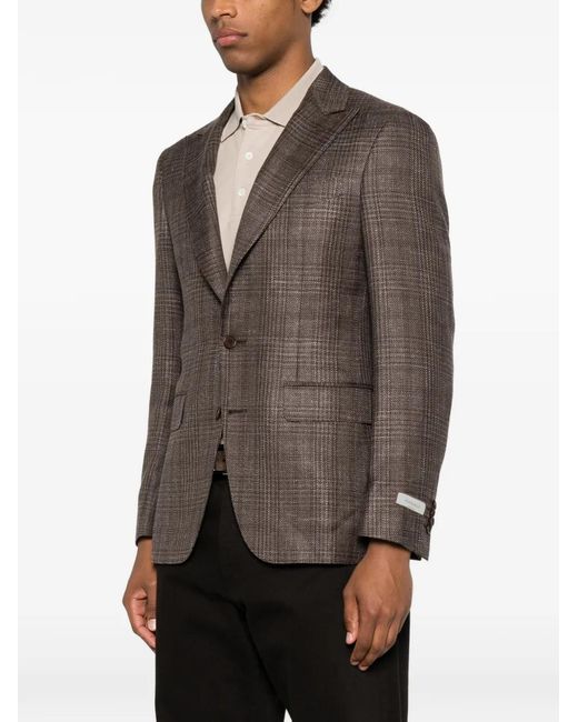 Canali Brown Blazer Rena Droit À Carreaux for men