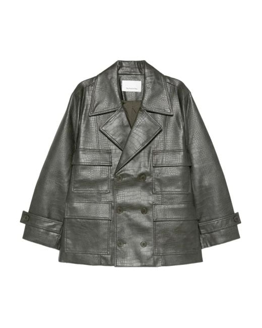 Frankie Shop Gray Faux Leather Double-Breasted Coat