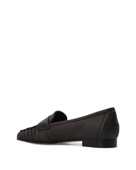 Aeyde Black Aldous Gathered Leather Loafers