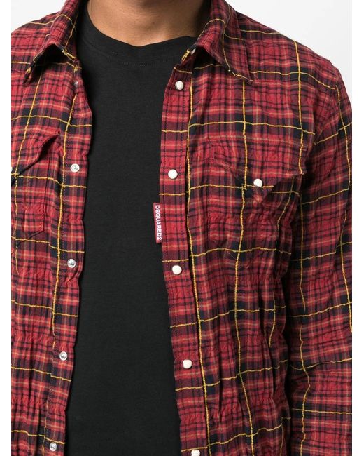 DSquared² Red Checked Cotton-Blend Shirt for men