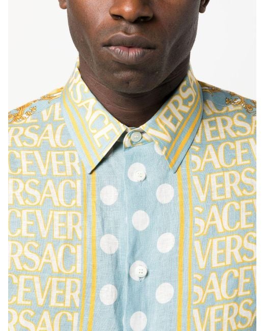 Versace Blue Allover Linen Shirt for men