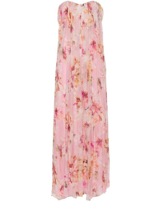 Nissa Pink Floral-print Maxi Dress