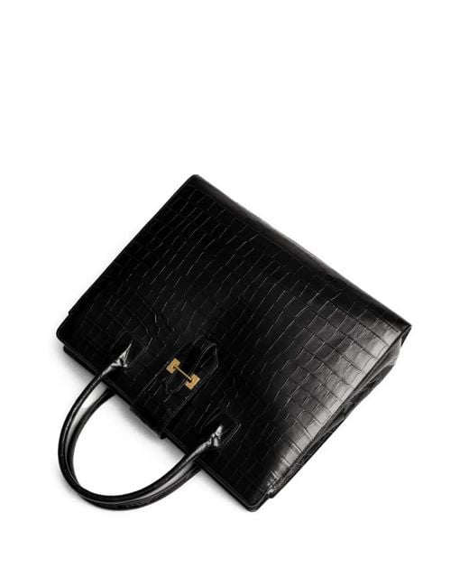 Nili Lotan Black Lou Croc-Effect Leather Tote Bag