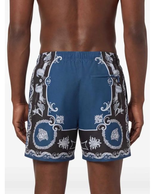 Versace Blue Printed Swim Boardshorts for men