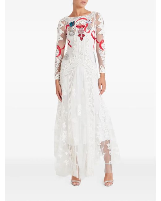 Temperley London White Diamantine Floral-Lace Dress