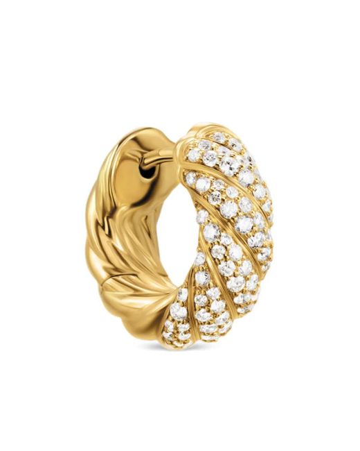 David Yurman Metallic 18Kt Sculpted Cable Diamond Hoop Earrings
