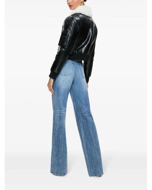 Alice + Olivia Black Willard Faux Fur-Trimmed Faux Leather Jacket
