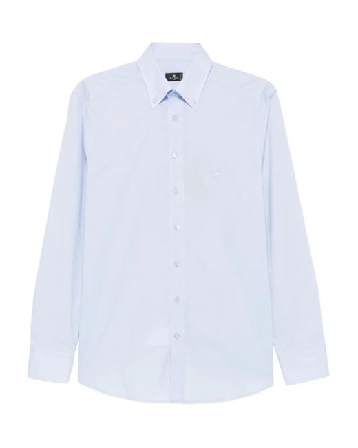 Etro White Button-Down Embroidered Shirt for men