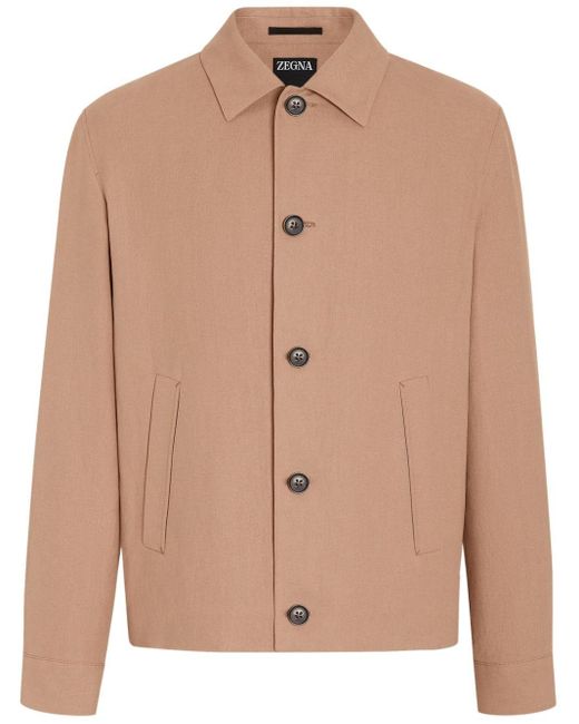 Zegna Brown Spread-collar Linen Shirt Jeacket for men