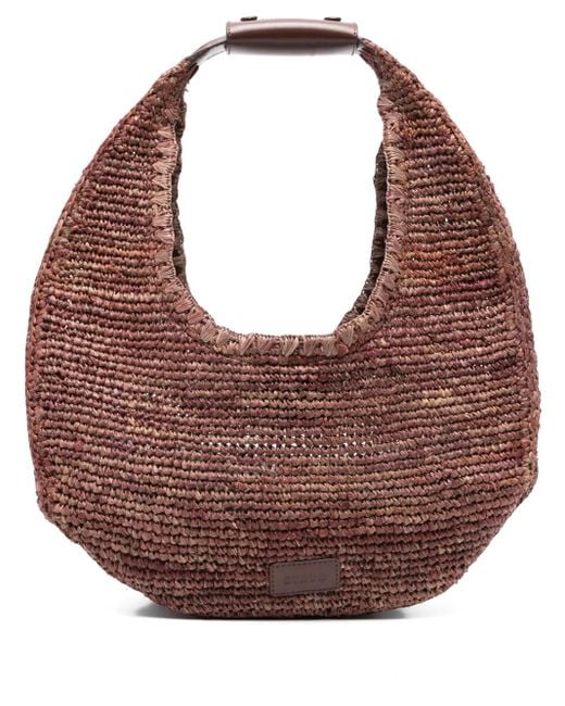 Staud Brown Large Moon Raffia Shoulder Bag