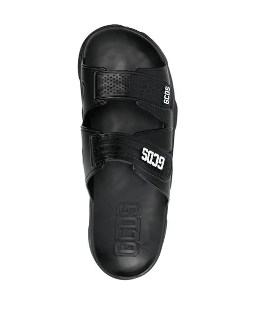 Gcds Black Logo-Detail Open-Toe Slides for men
