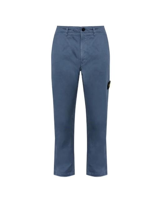 Stone Island Blue Logo-Patch Trousers for men