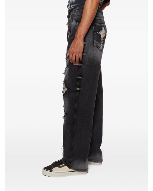 THUG CLUB Black Bone-Detail Jeans for men