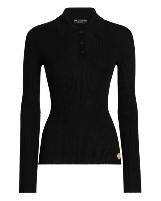 Dolce & Gabbana Black Ribbed Long-Sleeve Polo Top