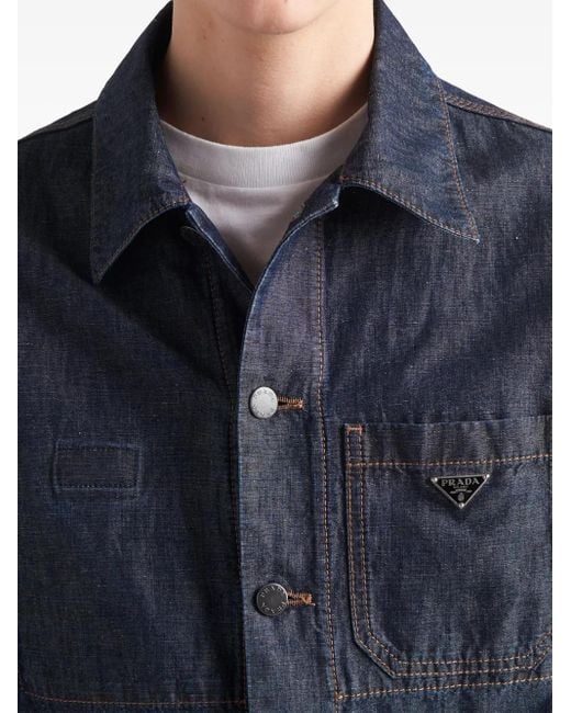 Prada Blue Triangle-Logo Shirt Jacket for men