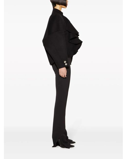 Emilio Pucci Black Ruffled-Placket Wool Jacket