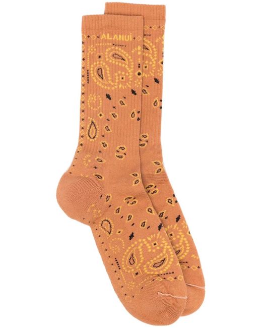 Alanui Orange Bandana-Print Socks