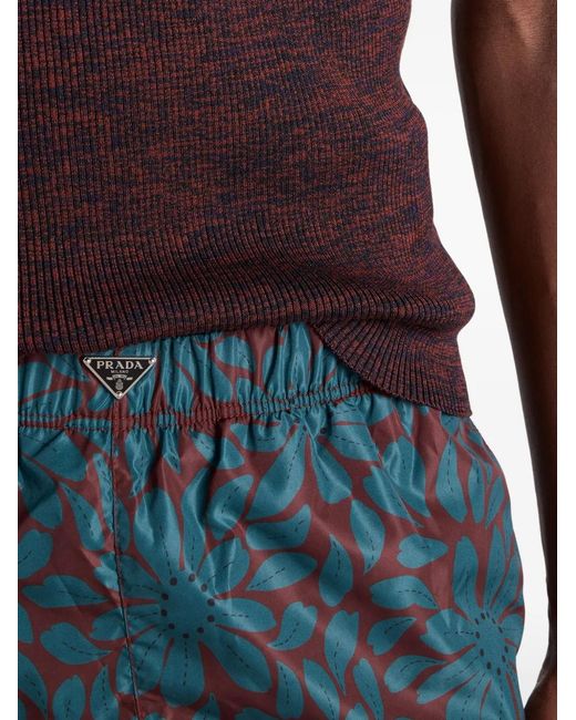 Prada Blue Printed Re-Nylon Swim Trunks for men