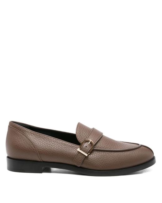 Giorgio Armani Brown Buckle-Detail Leather Loafers