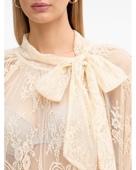 ViCOLO Natural Bow-Detail Floral-Lace Blouse