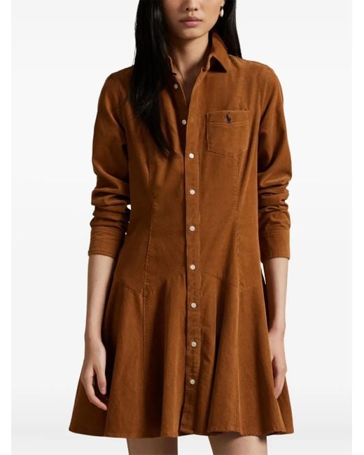 Polo Ralph Lauren Brown Corduroy Collared Shirt Dress