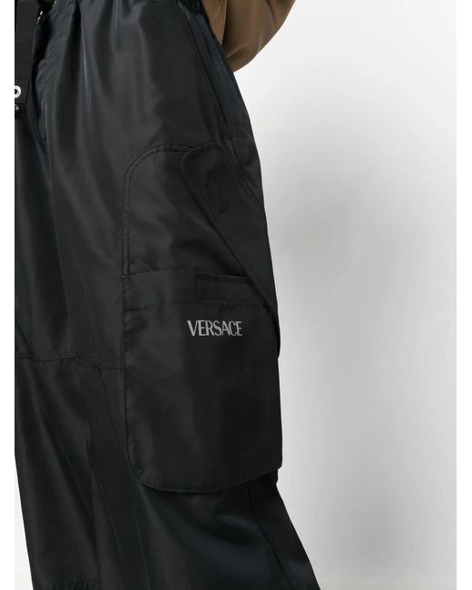 Versace Black Logo-Print Cargo Trousers for men