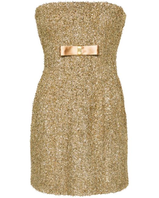 Elisabetta Franchi Yellow Short Tweed Dress With Lurex Detail, Sleeveless