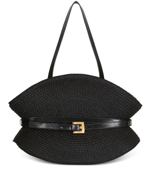 Balmain Black Medium Shuffle Raffia Belted Tote Bag