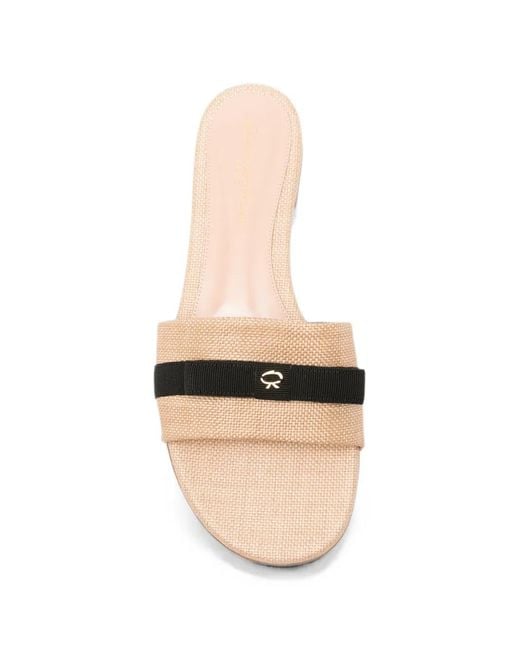 Gianvito Rossi Natural Bow-Detail Woven-Construction Slides