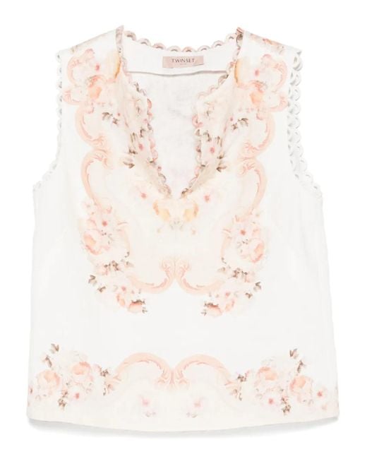 Twinset Top Met Bloemenprint in het Natural
