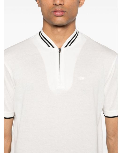 Emporio Armani White Zip-up Piqué Polo Shirt for men