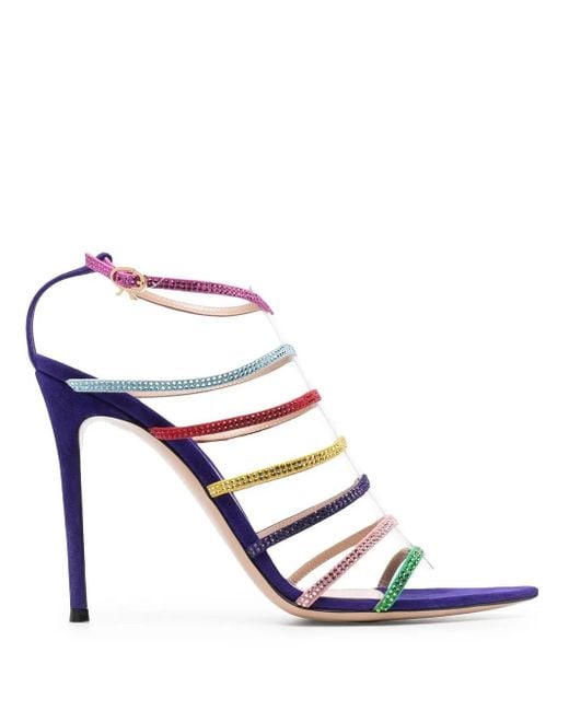 Gianvito Rossi Blue Ladies Multicolored Mirage Strappy Crystal Sandals