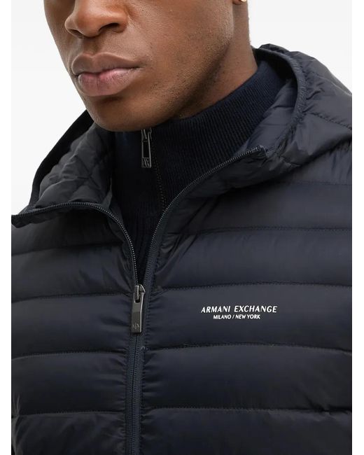 ARMANI EXCHANGE Blue Hooded Padded Jacket for men
