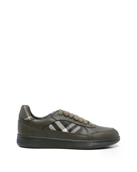 Burberry Gray Equestrian Check Woven Sneakers With Lace-Up Closure for men