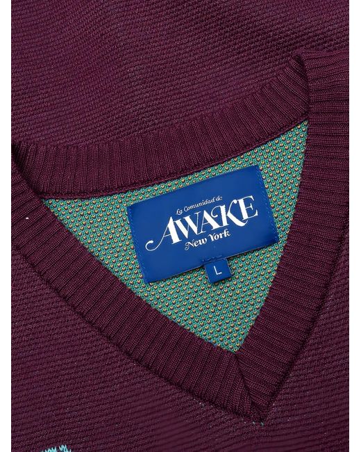 AWAKE NY Purple Floral-Intarsia Sweater Vest for men