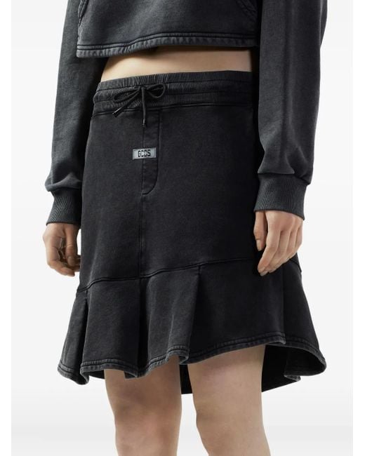 Gcds Black Stone-Washed Track Skirt