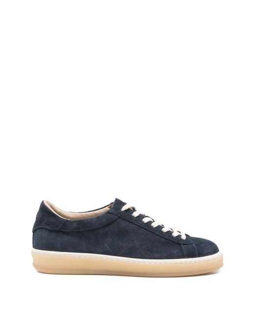 Eleventy Blue Lace-Up Leather Sneakers for men