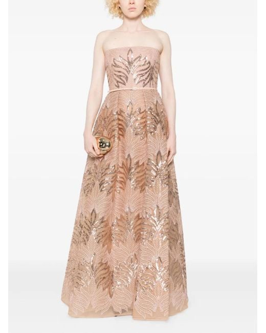 Elie Saab Natural Sequin-Embellished Strapless Dress