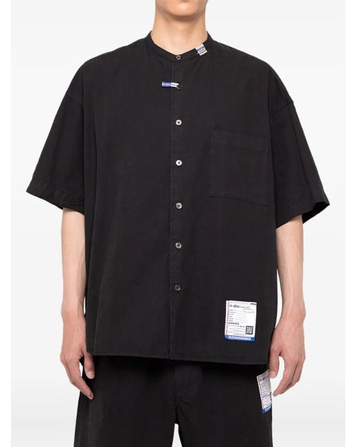 in・stru(men-tal) Black Half-Sleeve Band-Collar Shirt for men