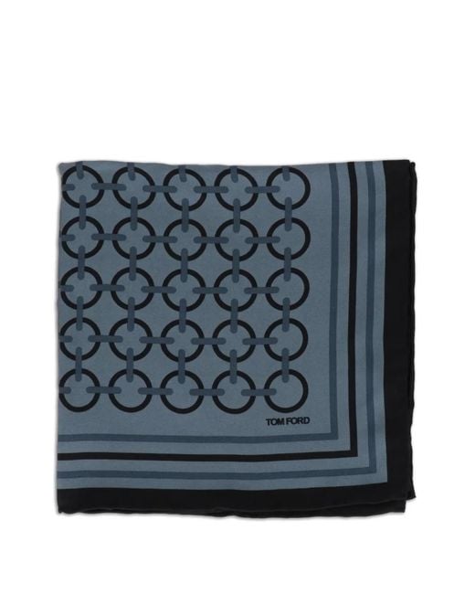 Tom Ford Blue Chain-Link-Print Silk Pocket Square for men
