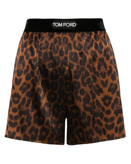 Short en soie à imprimé léopard Tom Ford en coloris Black