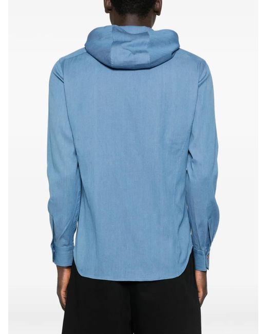 Kiton Blue Mariano Hooded Shirt for men