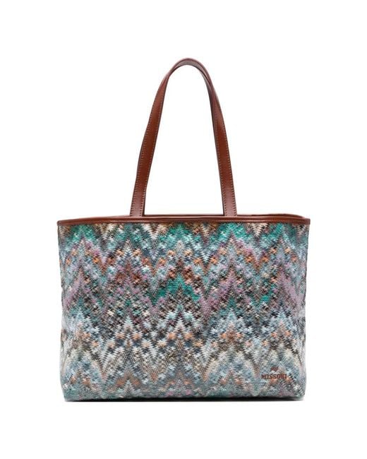 Missoni Gray Large Zigzag Handle Tote Bag