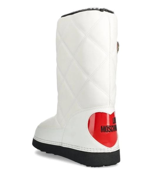 Love Moschino White Quilted Heart-Detail Snow Boots