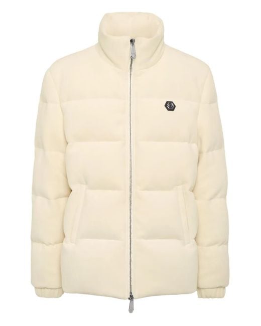 Philipp Plein Natural Quilted Embroidered Puffer Jacket for men
