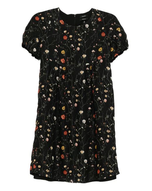 R13 Black Floral Puff-Sleeve Dress