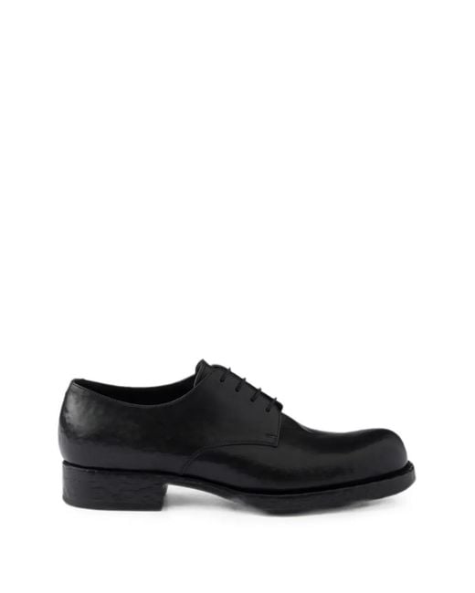 Prada Black Antiqued Leather Lace-Up Shoes for men
