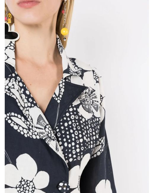 Amir Slama Black Floral-Print Cropped Shirt