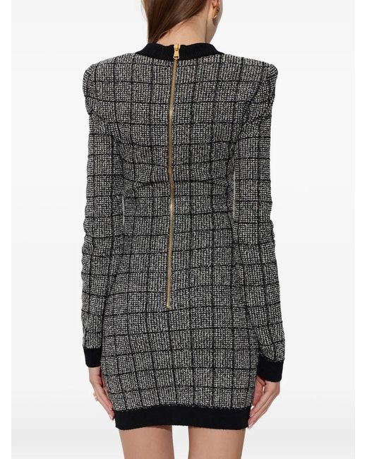 Balmain Black Tweed Long-Sleeve Dress