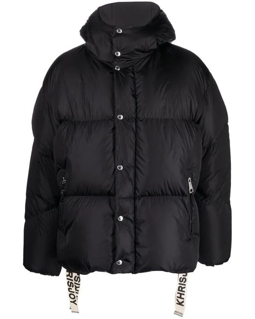 Khrisjoy Black Padded-Design Hooded Jacket for men